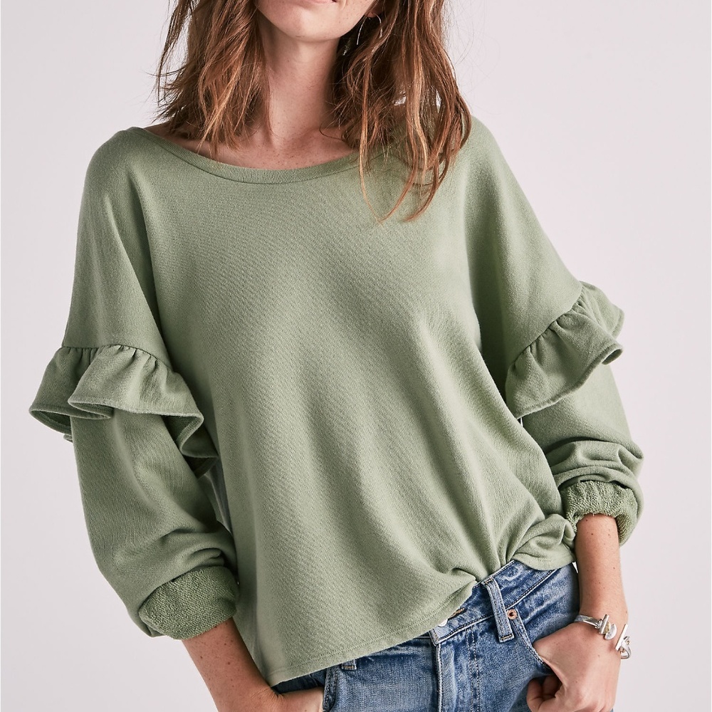 Lucky Brand Ruffle Sleeve Sweatshirt in Green